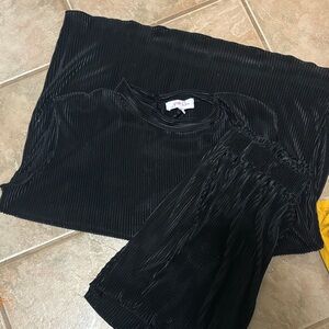 Black Pleated Top and Pants Set
